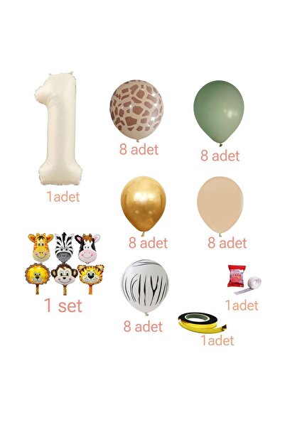 Öztürkpartievi 1 Yaş Küf Yeşili Safari Balon Seti