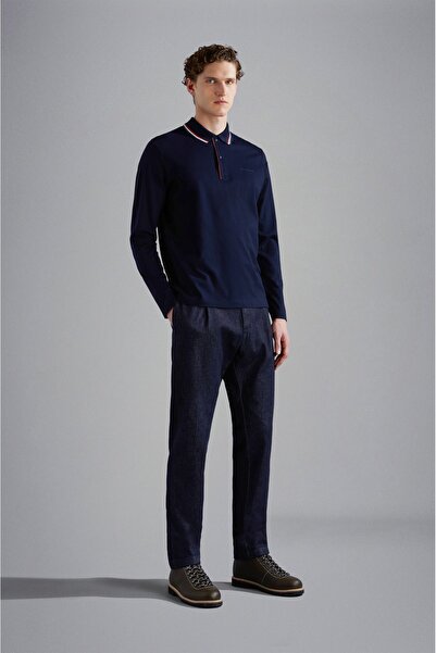 PAUL&SHARK Ανδρικό μπλουζάκι με λαιμόκοψη Navy Blue - Μακρυμάνικο, Casual, 14311720 -050