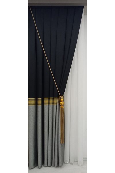 Vinaldi Rüyaper Azur Panel Background Curtain Dsn: 671377   V:903 R:Black-Gray-Gold Single Wing Close Pleat
