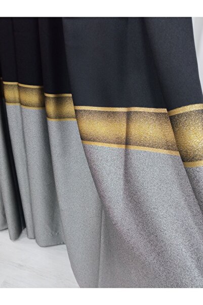 Vinaldi Κουρτίνα φόντου Rüyaper Azur Dsn:671377 V:903 R:μαύρο-γκρι-χρυσό Συμπίεση μονής πτερύγου