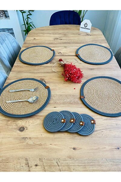 JÜTEX HOME 8-частични чинии за сервиране и подложки от юта от ракита - Americ...