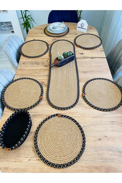 JÜTEX HOME Set de 8 farfurii decorative pentru masa de sufragerie din rachita din iuta American Service