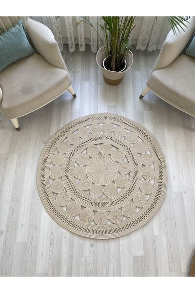 JÜTEX HOME jüt Hasır görünümlü Desenli Modern El Örgüsü daire Halı Kilim
