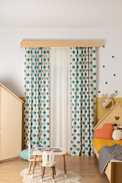 Kırmızı Balon Mavi Gezgin; Çocuk Ve Genç Odası Fon Perde