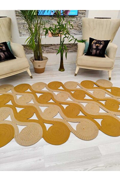 JÜTEX HOME jüt Hasır görünümlü Desenli Modern El Örgüsü dikdörtgen Halı Kilim