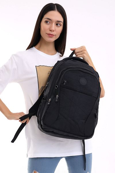 COUPELLA BLACK CRINKLE SCHOOL BAG, BACKPACK, MEDIUM SCHOOL BAG, BAG WITH 2 COMPARTMENTS WITH LAPTOP DETAIL