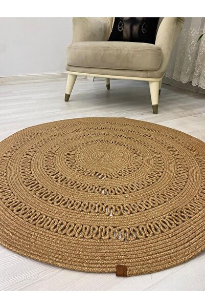 JÜTEX HOME jüt Hasır görünümlü Desenli Modern El Örgüsü Daire Halı Kilim