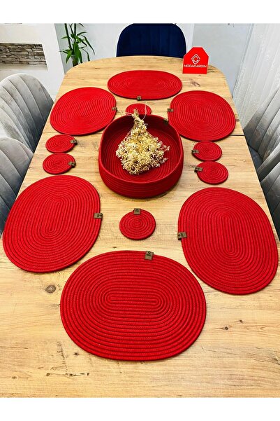 JÜTEX HOME 13 броя овални чинии от юта от ракита - подложки и кошница America...