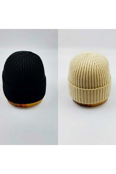 SOFT AKSESUAR Unisex Knitted Double Solid Beanie Set