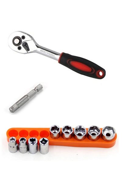 Depolife 9 PieCes ratChet Arm SoCket Set and 1/4 SoCket Drill Adapter - with WrenCh Sleeve