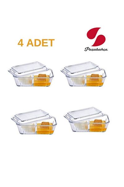 Paşabahçe 4-Piece Frigo Studio Glass Storage Container with Compartments 480 Cc