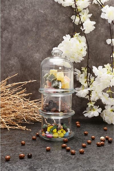 Paşabahçe 96986 3 Tier Villa Patisserie Serving Bowl with Lid, Presentation Dragee Holder Medium Size