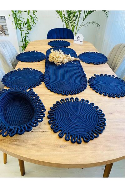 JÜTEX HOME Set de 8 farfurii decorative pentru masa de sufragerie din rachita din iuta American Service