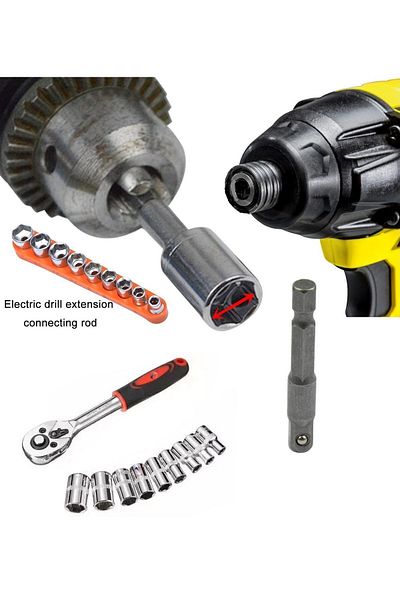 Depolife 9 PieCes ratChet Arm SoCket Set and 1/4 SoCket Drill Adapter - with WrenCh Sleeve