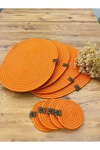 JÜTEX HOME Jutena slama Podmetač ovalni punjač i set od 8 držača za čaše