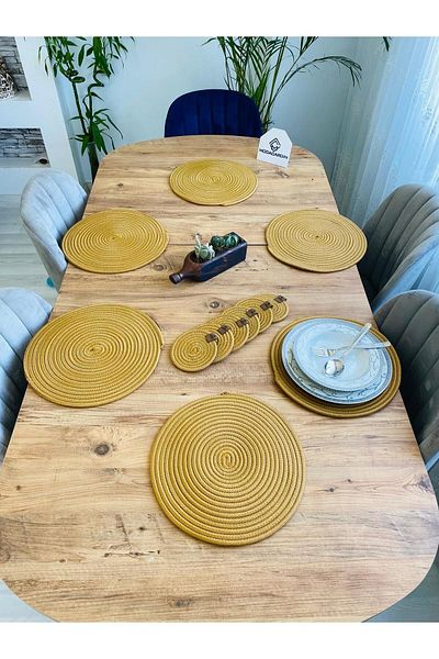 JÜTEX HOME Set de 12 bucăți din răchită din iută și suport pentru pahare
