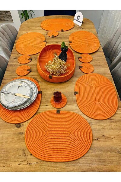 JÜTEX HOME Placă ovală din răchită din iută 13 bucăți - Coaster și coș americ...