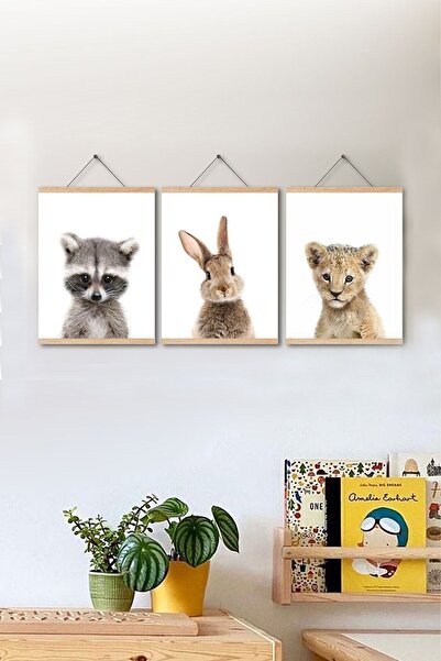 Begoloni Stone Decor Tablou Camera Copiilor Animale Drăguțe - Tablou din piele din 3 piese 20x28cm