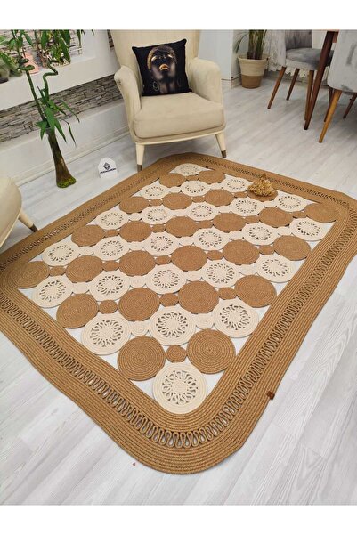 JÜTEX HOME jüt Hasır görünümlü Desenli Modern El Örgüsü dikdörtgen Halı Kilim