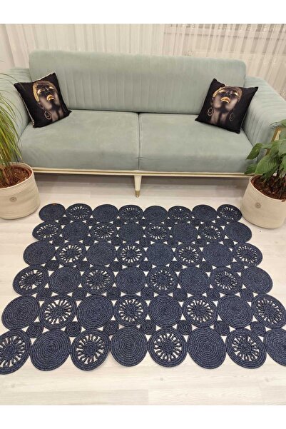 jute Straw look Patterned Modern Hand Knitted rectangular Carpet Rug