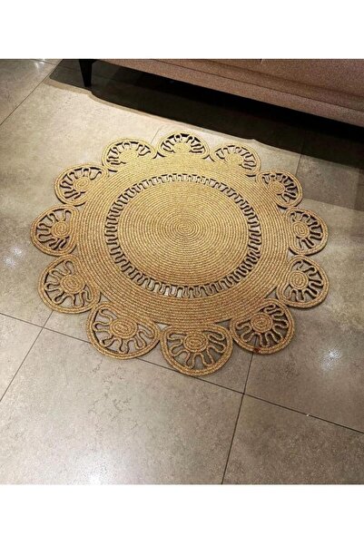 jute wicker hand-knitted rug washable double-sided round