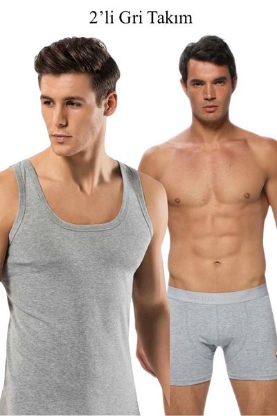 Makkam Home Γκρι Σετ μπόξερ 2 τεμαχίων - Ασημί Lycra Singlet Athlete