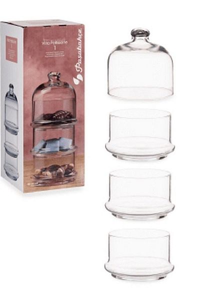 Paşabahçe 96986 3 Tier Villa Patisserie Serving Bowl with Lid, Presentation Holder for Dragee and Cookies 96986