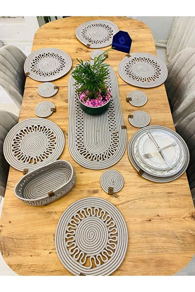 JÜTEX HOME Set de 14 suporturi americane din răchită din iută - alergător, co...