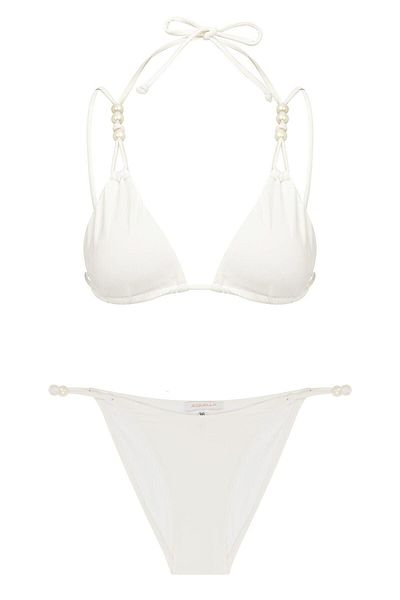 AQUELLA Pearl Detailed Ecru Triangle Bikini Set