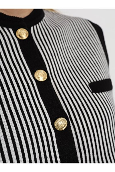 Lusin Premium Striped Knitwear Women's Sweater Vest - Black