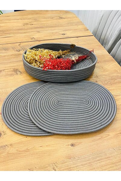 JÜTEX HOME Set de 3 plăci ovale din răchită de iută și coșuri - American Service