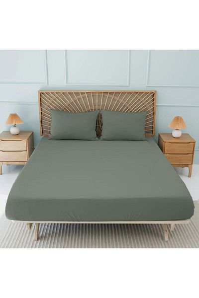 Sabia طقم ملاءات سرير مزدوج من القطن العضوي - 150x200 سم، ارتفاع 30 سم، مطاط، 62 خيط (155 TC)