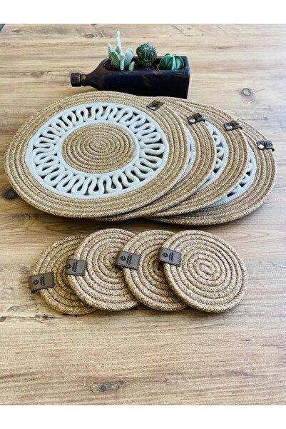 JÜTEX HOME 8 τεμάχια ψάθινη σουπλά και σουβέρ από γιούτα - American Service