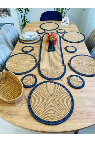 JÜTEX HOME Set de 14 suporturi americane din răchită din iută - alergător, co...