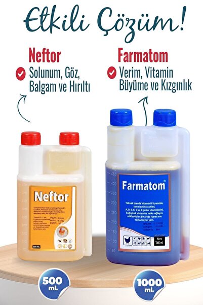 Munich Vet 2li Set Kuşlar Için Farmatom Vitamin 1 Lt Neftor Hırıltı Seti 500 ml