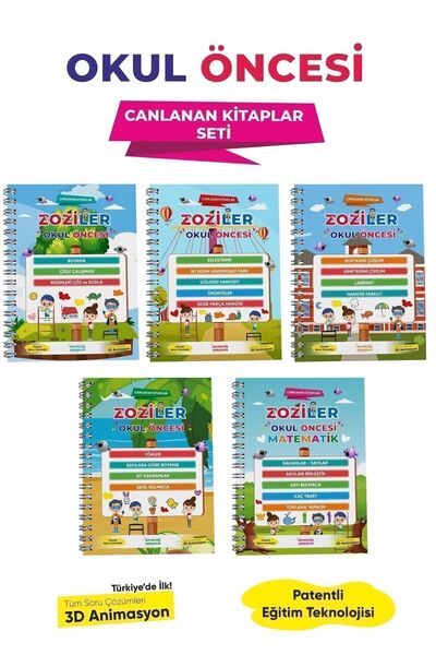ZOZİLER Okul Öncesi Canlanan Kitap Seti - İlkokula Hazırlık - (5 KİTAP)