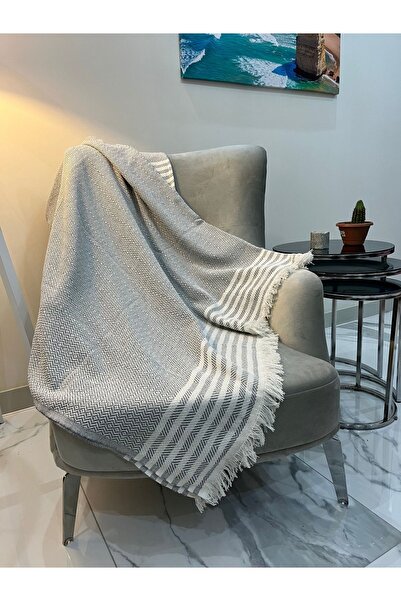 DİVALDİ Koltuk Örtüsü Gri Uçları Çizgili 170x210