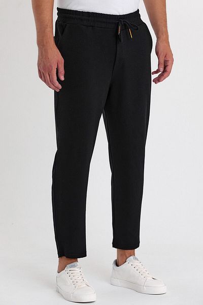 COMBİNE MİCHAİL Ανδρικό παντελόνι Jogger Ottoman Pattern - Βαμβακερό, Λαστιχένια μέση, Κορδόνι, ΜΑΥΡΟ