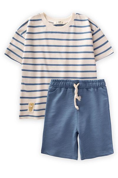 2-7 Years Old Indigo Striped Basic Capri Suit