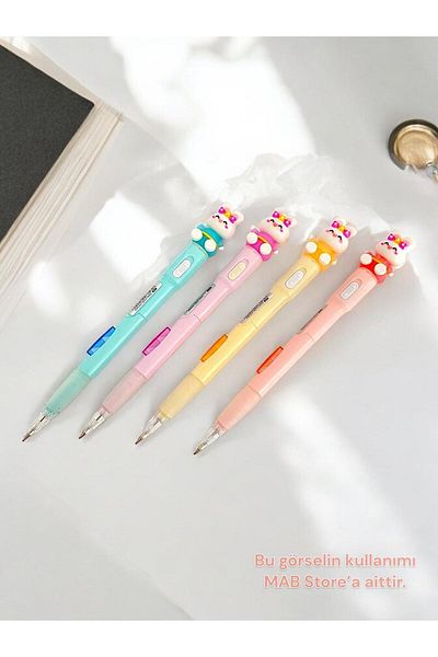 MAB Set of 4 Colorful Lighted Cute Pencils - Rabbit Figure, Side Press Back to School Gift
