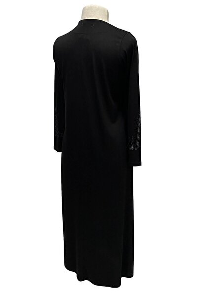 Giyinen Mağazaları Siyah Seda Beşgen Yaka Taş Baskılı Kulplu Anne Penye Elbise