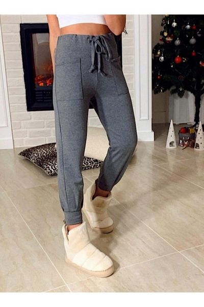 FEMELLE Pantaloni de sport gri pentru gleznă, cu buzunar frontal, pentru femei