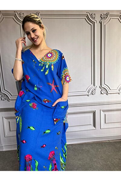 AGORATEKSTİL Rochie de damă cu decolteu în V și buzunar - Bumbac Viscoză