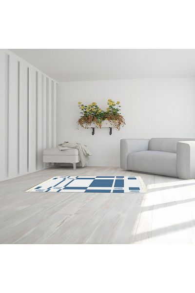 In House Julie| Luxurious Rectangular Decorative Carpet, Blue & White