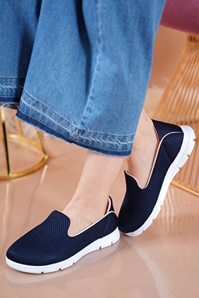 ALMİNA Shoes Women's Navy Blue Mesh Cloth Summer Sport Ballerinas