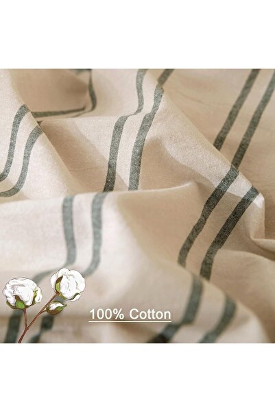 CAQQA Çizgili Naturel Striped Çocuk ve Genç Tek Kişilik Pamuk Lastikli Nevresim Takımı