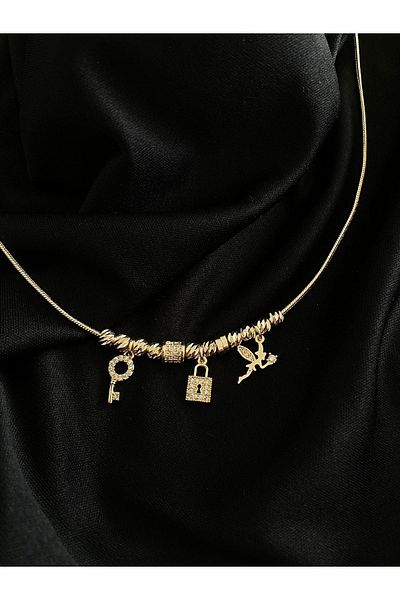 Passionis Jewelry Zircon Stone Key Lock Necklace Bracelet Set