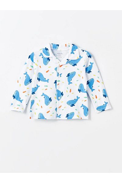 LC Waikiki Lcw Baby Polo Collar Printed Long Sleeve Pajamas Set for Baby Boy