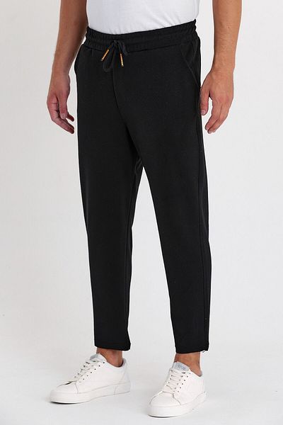 COMBİNE MİCHAİL Ανδρικό παντελόνι Jogger Ottoman Pattern - Βαμβακερό, Λαστιχένια μέση, Κορδόνι, ΜΑΥΡΟ