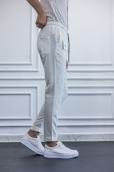 hello7 Men's White Elastic Waist Lace up Double Leg Jogger Pants